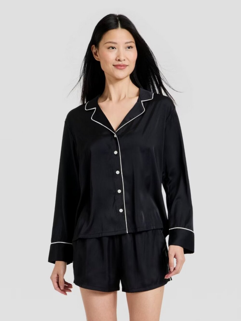 Luxury Collection Satin Notch Collar Long Sleeve Shirt Shorts Pajama Set - Auden